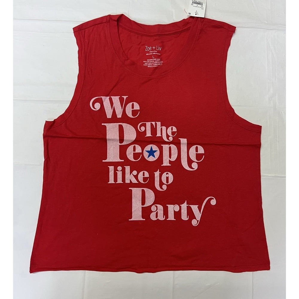 Zoe + Liv  "We The People Like To Party" Red Patriotic Tank Shirt Women's Size L